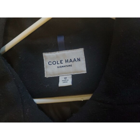 Cole Haan Signature Sz 12 Winter Coat Wool Blend Zipped Lined Pockets Black - Picture 3 of 8